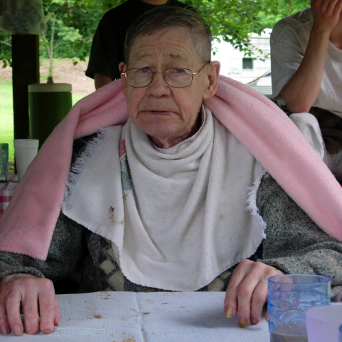 Grandpa at the picnic table